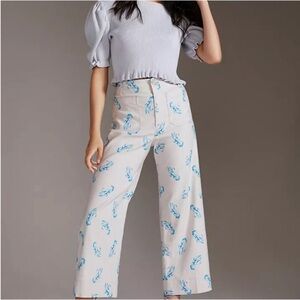 Maeve for Anthropologie Colette Pants Size 30 Blue Lobster Print
